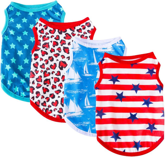 4 Pieces Dog Clothes for Dogs Girl Summer Pet T-Shirts Printed Apparels Puppy Outfits Cute Pattern for Small to Large Cat Dog (Star, Medium)